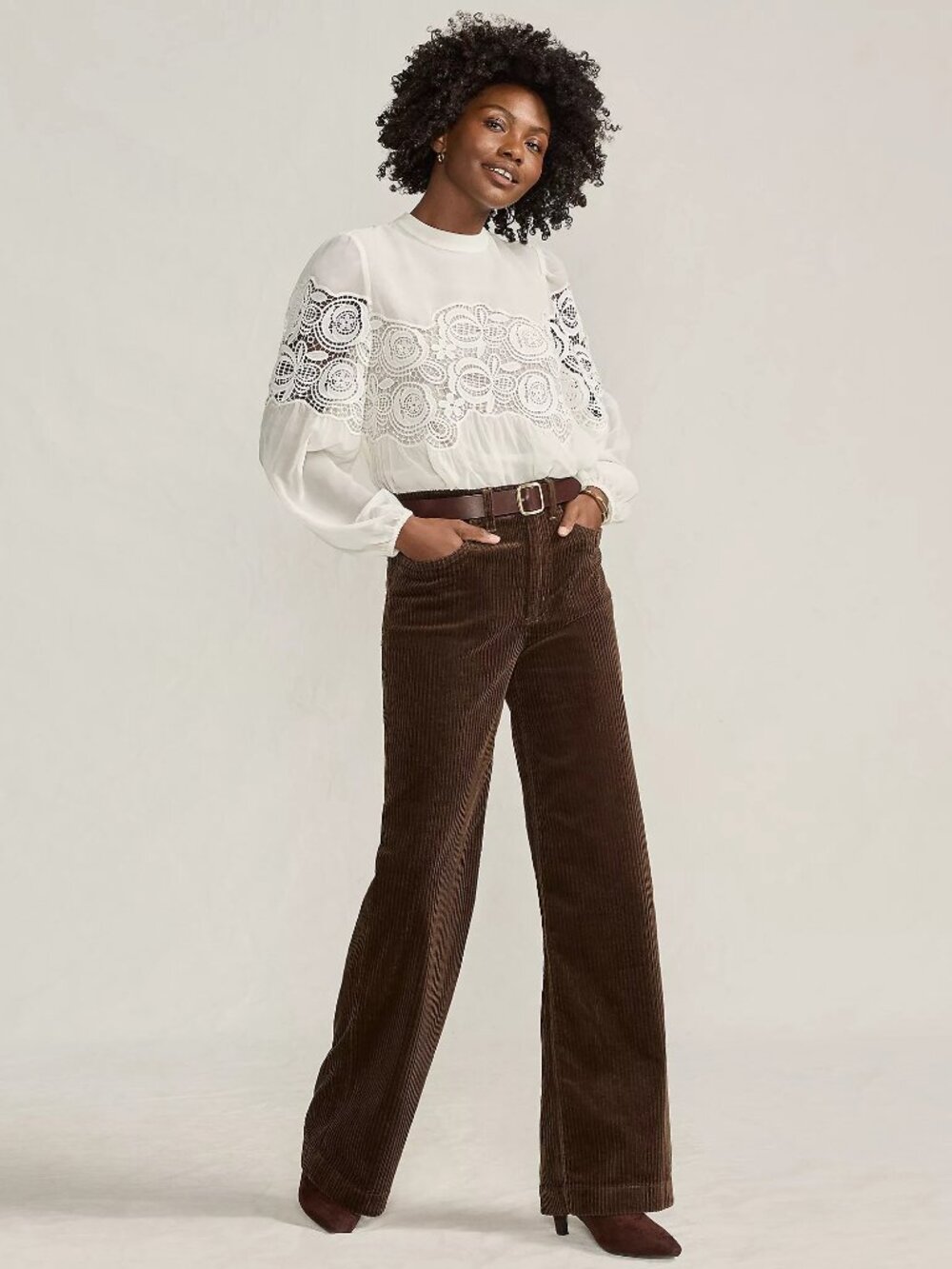 Lands' End Rich Coffee Brown Wide Wale Corduroy Pants High Rise Straight Leg 8